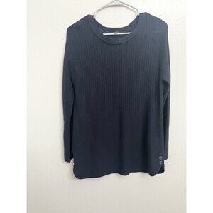 Talbots Women Small Navy Blue Button Hem Long Sleeve Pullover Sweater Boxy Top